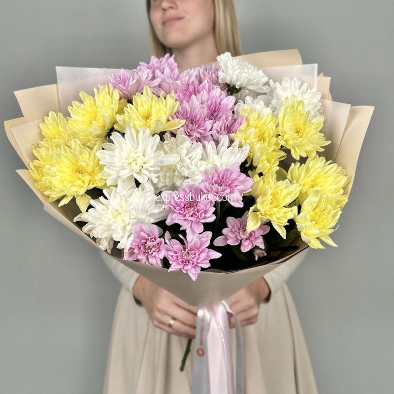 Букет из 7 разноцветных хризантем